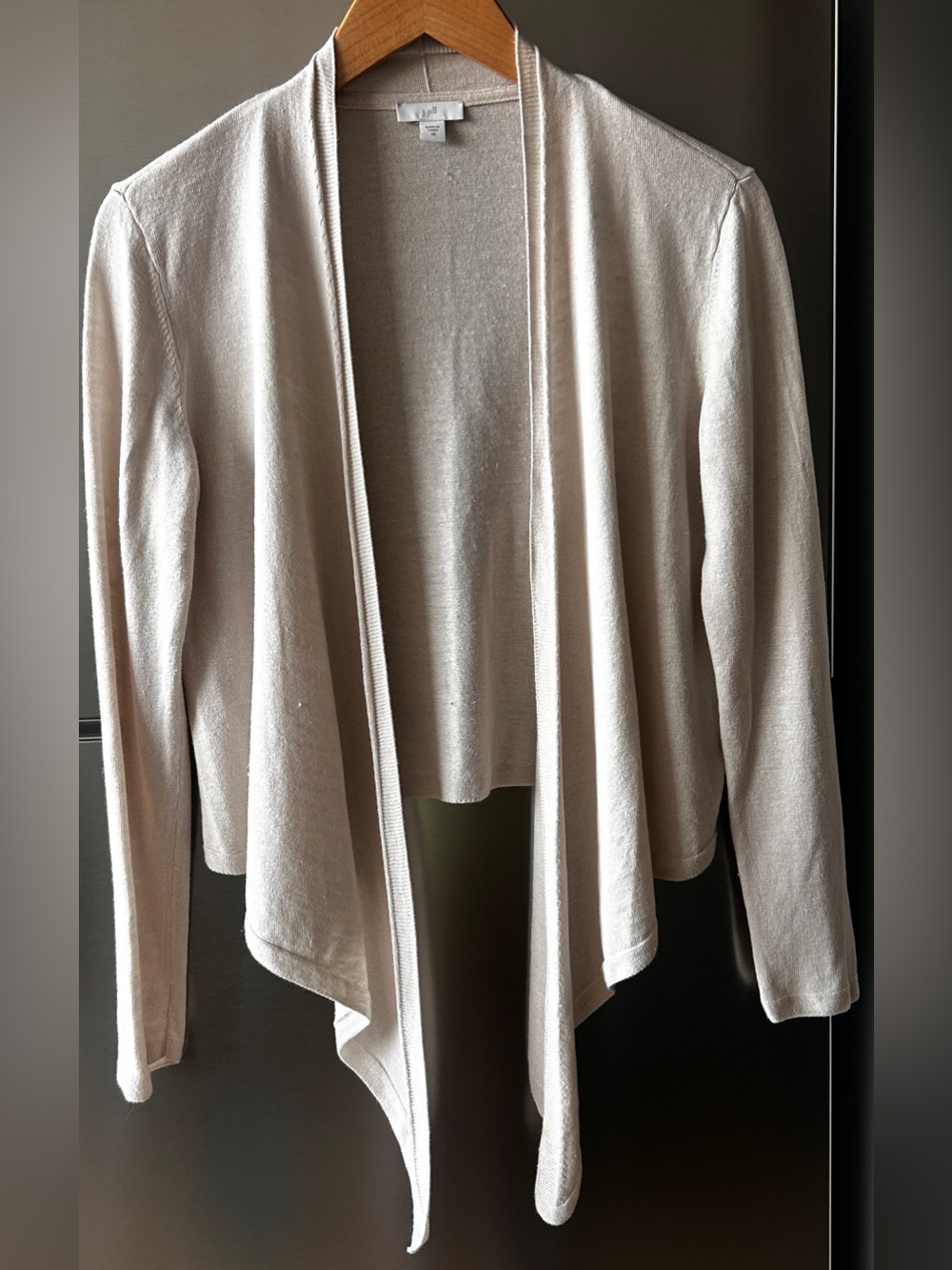 J. Jill XS Linen Blend Tie Front Open Cardigan Oatmeal Lightweight Sweater - Picture 2 of 6